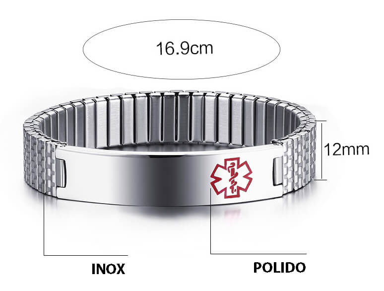 Pulseira Masculina de Inox Personalizada Com Alerta Médico