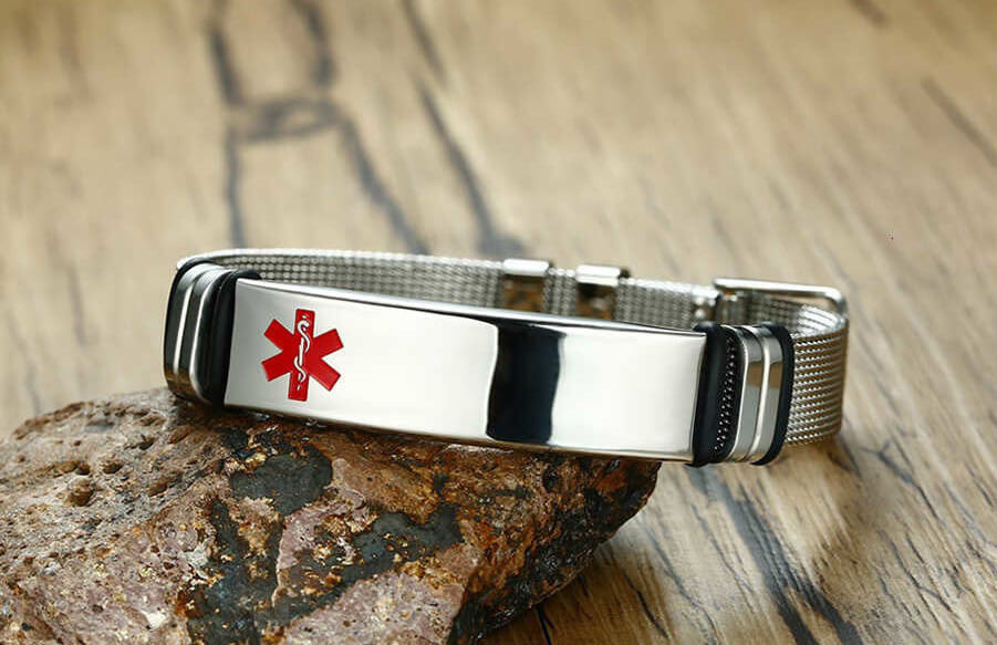 Pulseira Masculina de Inox Trançado Personalizado Com Alerta Médico