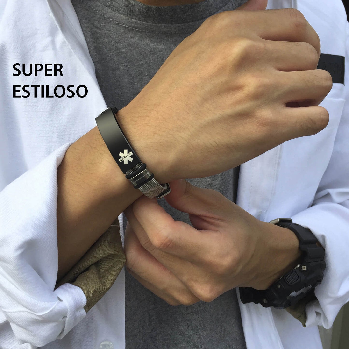 Pulseira Masculina de Inox Trançado Personalizado Com Alerta Médico