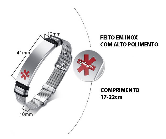 Pulseira Masculina de Inox Trançado Personalizado Com Alerta Médico