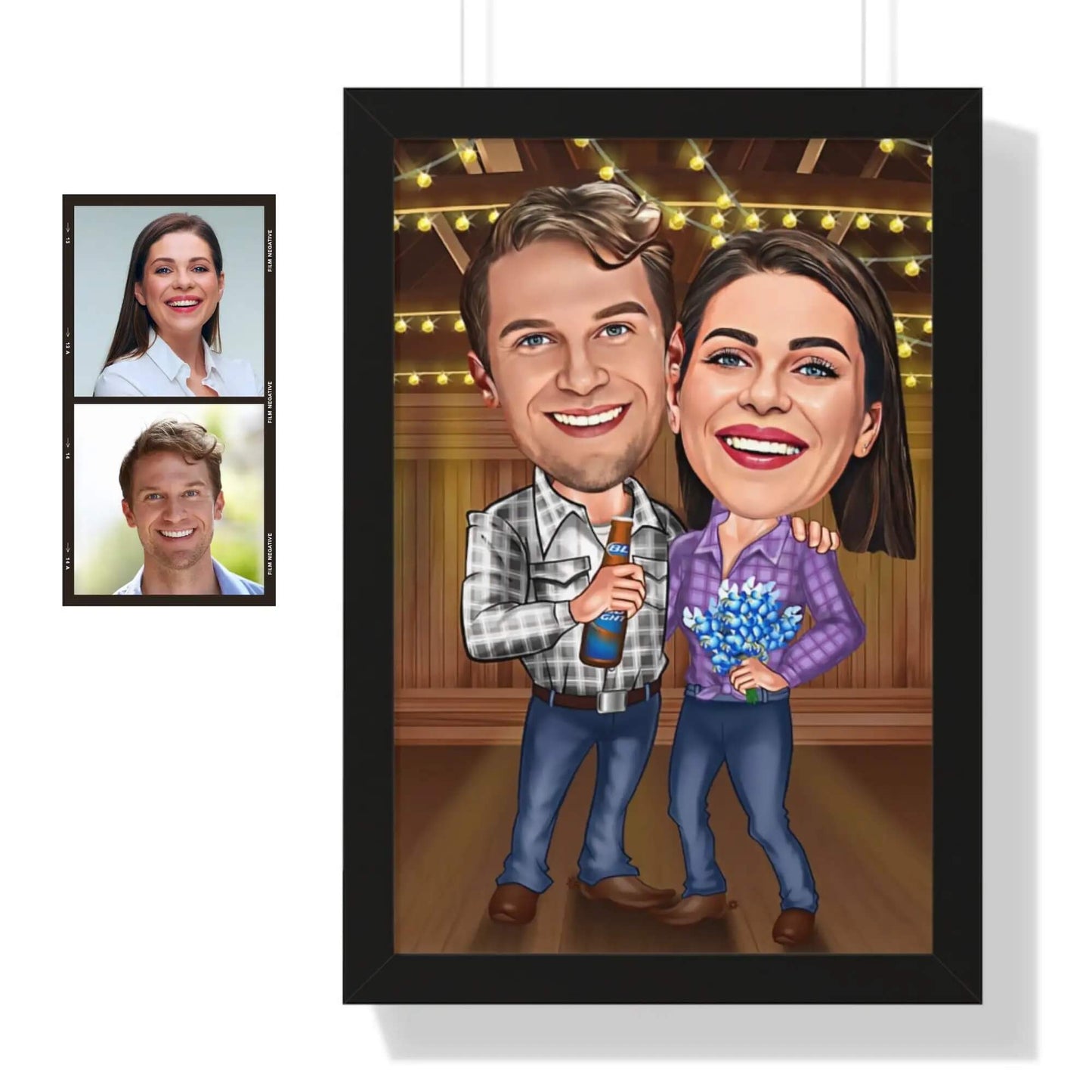 Caricatura Personalizada do Casal Impressa em Tecido Canvas Para Quadros