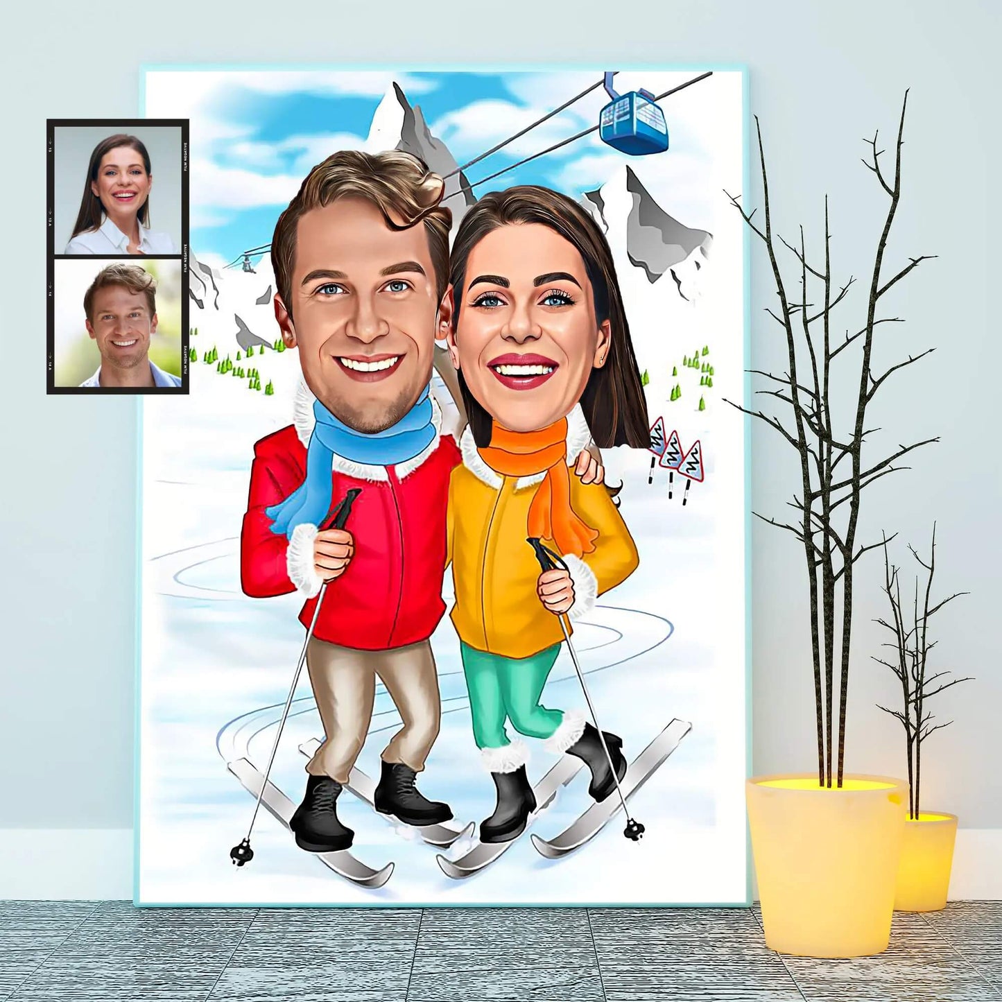 Caricatura Personalizada do Casal Impressa em Tecido Canvas Para Quadros