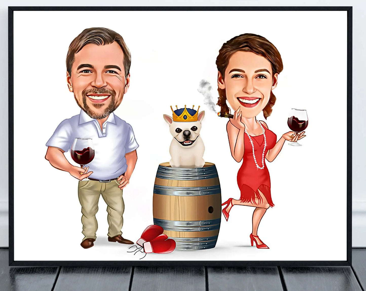 Caricatura Personalizada do Casal Impressa em Tecido Canvas Para Quadros