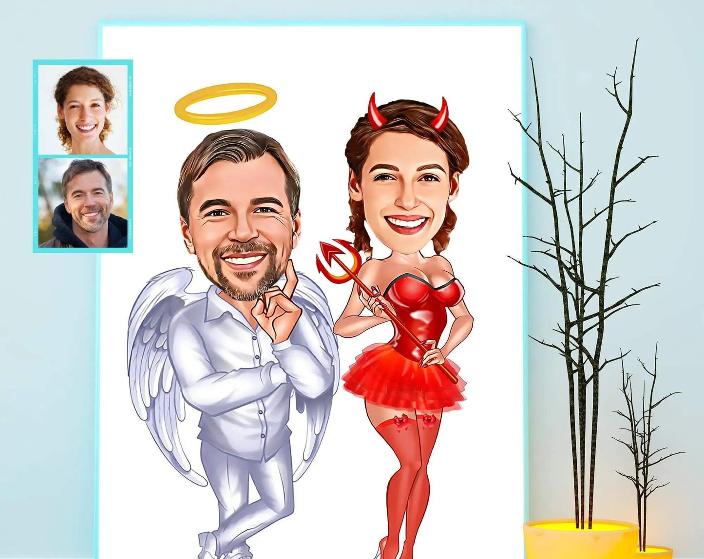 Caricatura Personalizada do Casal Impressa em Tecido Canvas Para Quadros