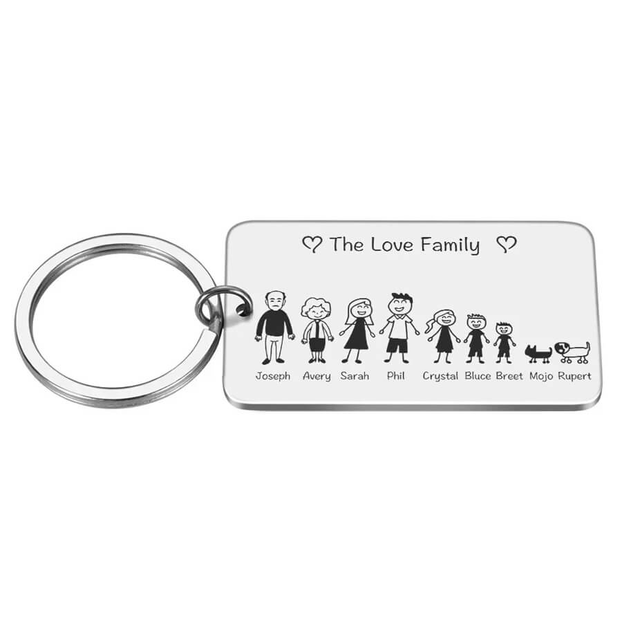 Chaveiro Personalizado Com Desenho e Nomes da Sua Família