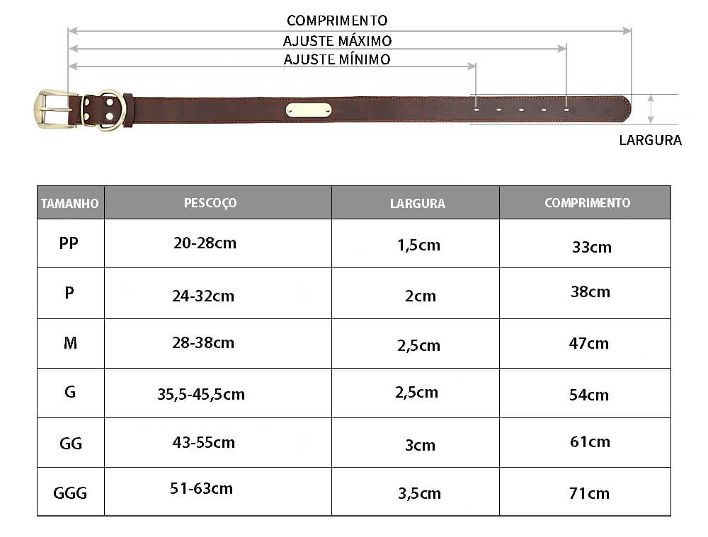Coleira de Couro Para Cães Com Plaquinha de Identificação Personalizada