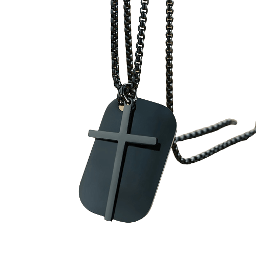 Pingente Masculino Com Cruz e Plaquinha de Inox Personalizada Com Seu Texto