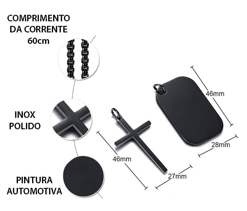 Pingente Masculino Com Cruz e Plaquinha de Inox Personalizada Com Seu Texto