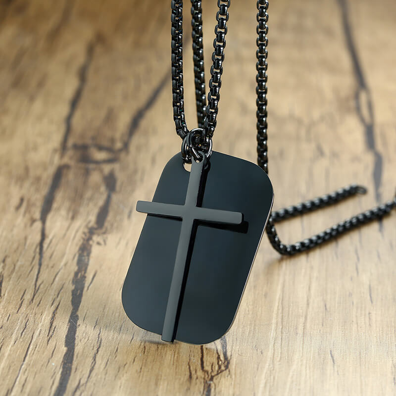 Pingente Masculino Com Cruz e Plaquinha de Inox Personalizada Com Seu Texto