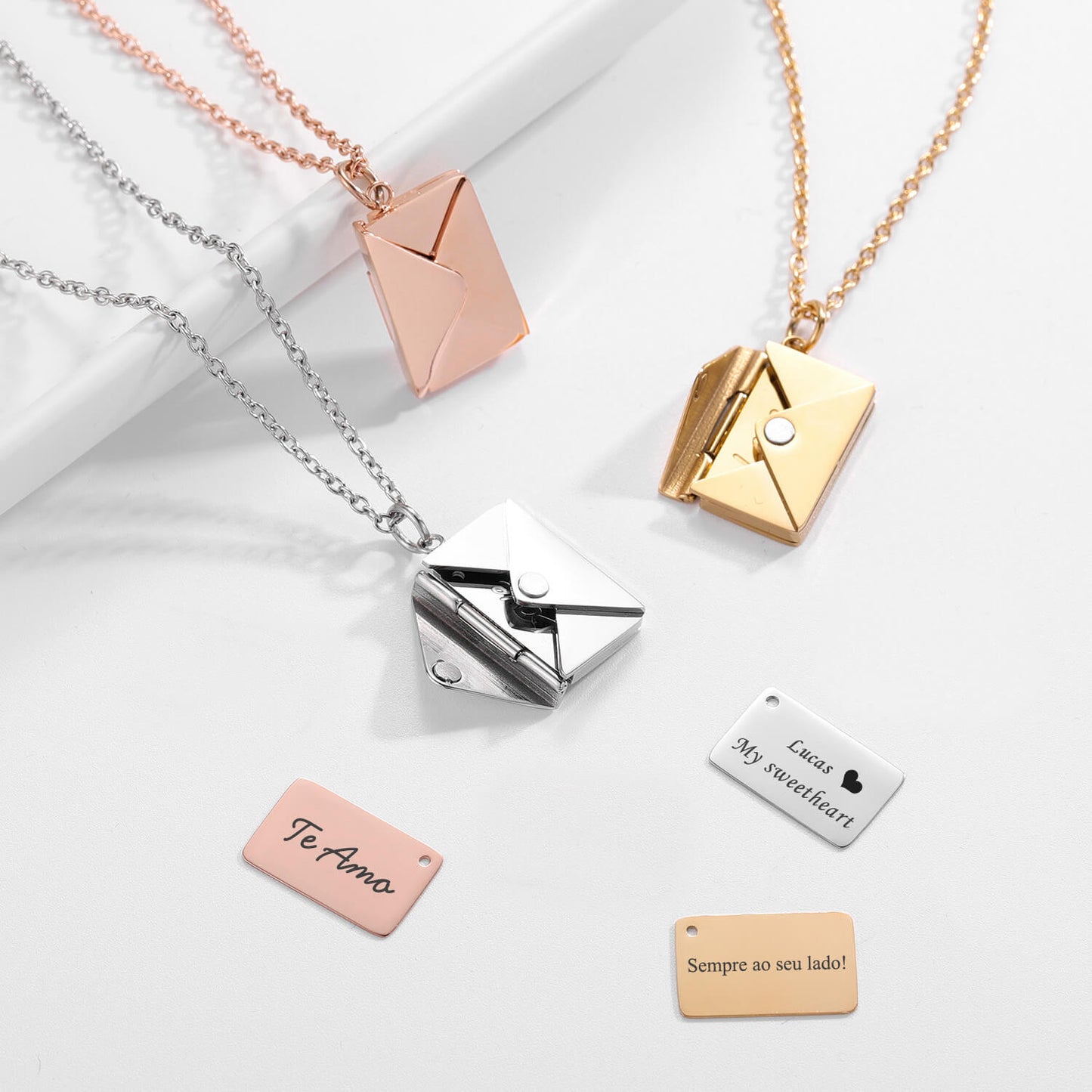 Pingente Envelope de Inox Personalizado Com Sua Frase