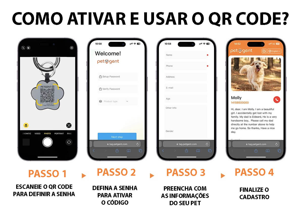 Plaquinha de Identificação Para Cães e Gatos Com QR Code