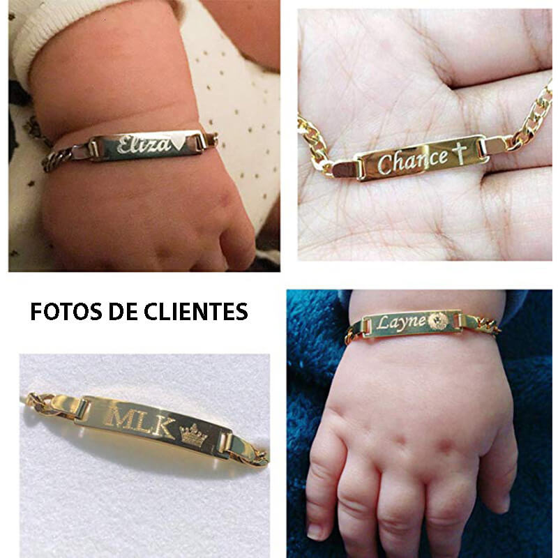 Pulseira de Inox Para Bebê Personalizada Com Nome