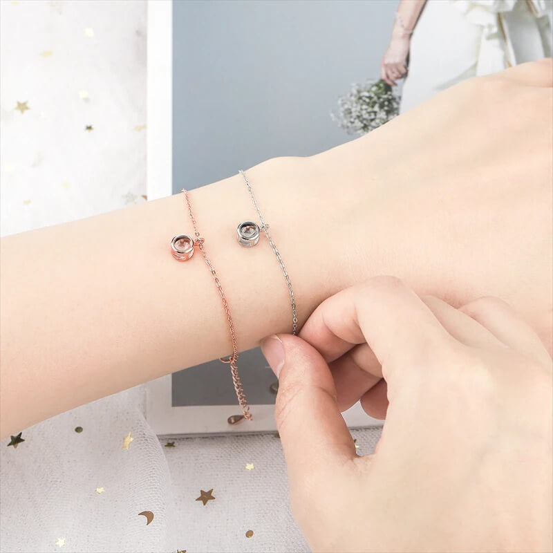 Pulseira Delicada de Prata Personalizada Com Sua Foto