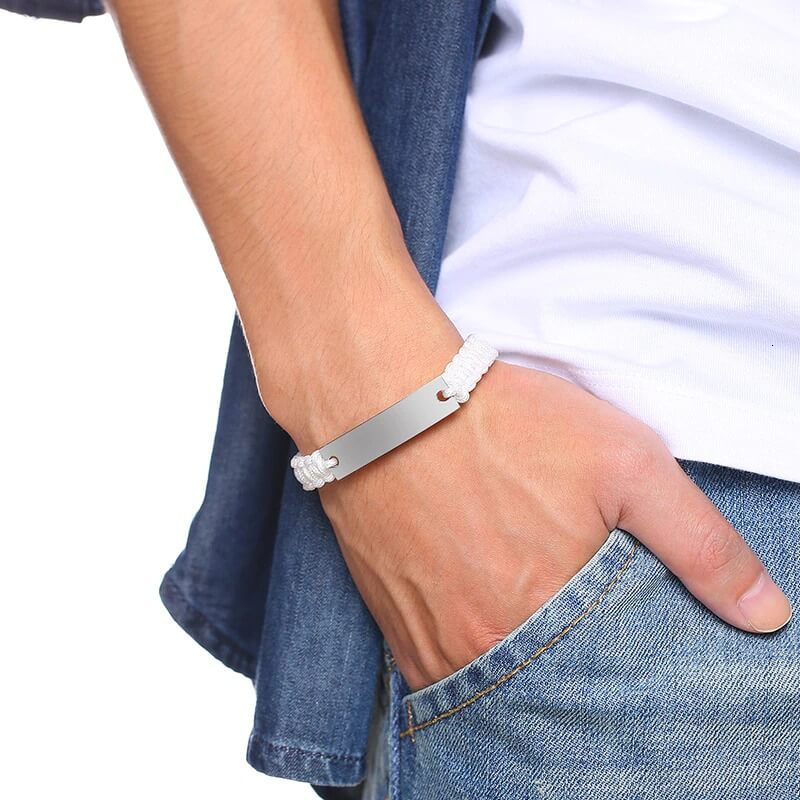 Pulseira Masculina de Corda e Inox Personalizada Com Seu Texto