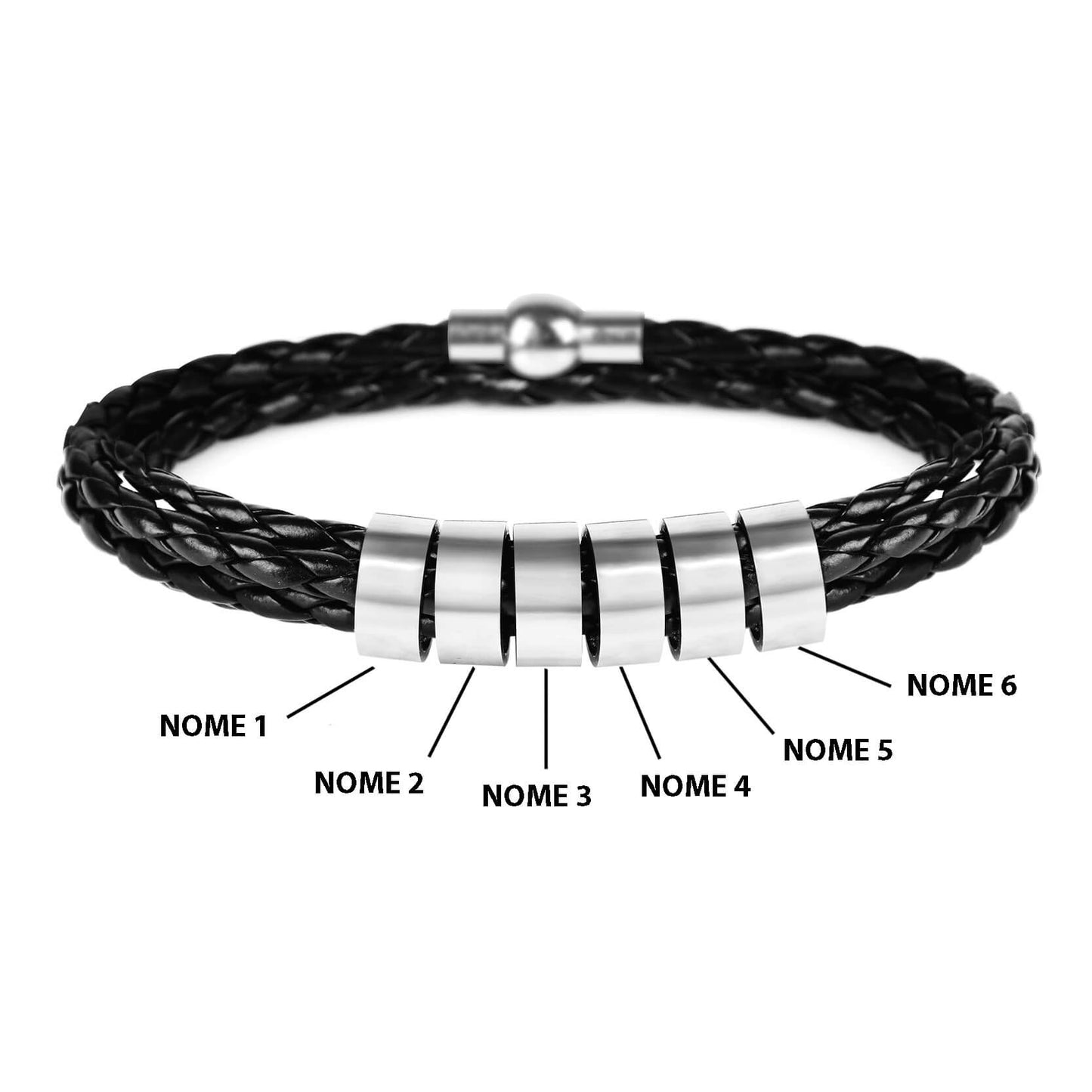 Pulseira Masculina de Couro Personalizada Com Nome dos Familiares - 3 Voltas