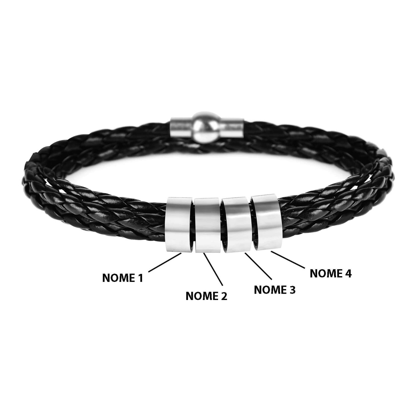 Pulseira Masculina de Couro Personalizada Com Nome dos Familiares - 3 Voltas