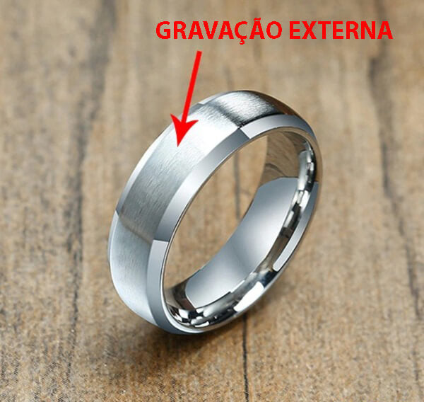 Aliança de Inox Personalizada Com Nome do Casal - Modelo Escovado