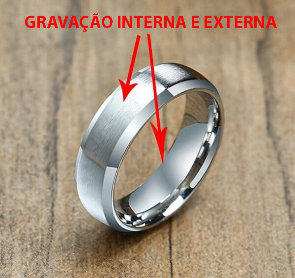 Aliança de Inox Personalizada Com Nome do Casal - Modelo Escovado