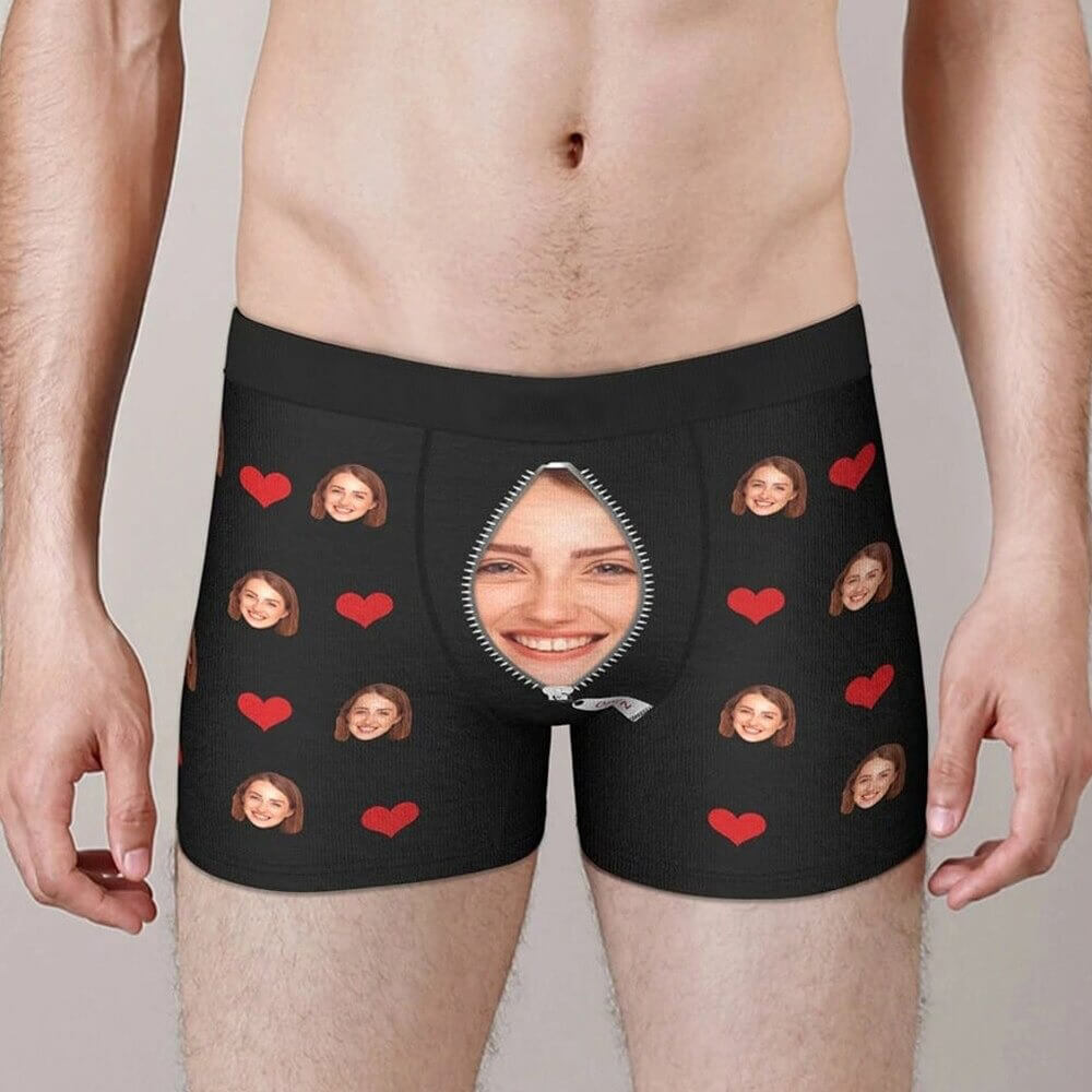 Cueca Boxer Personalizada Com Sua Foto - Desenho Zíper