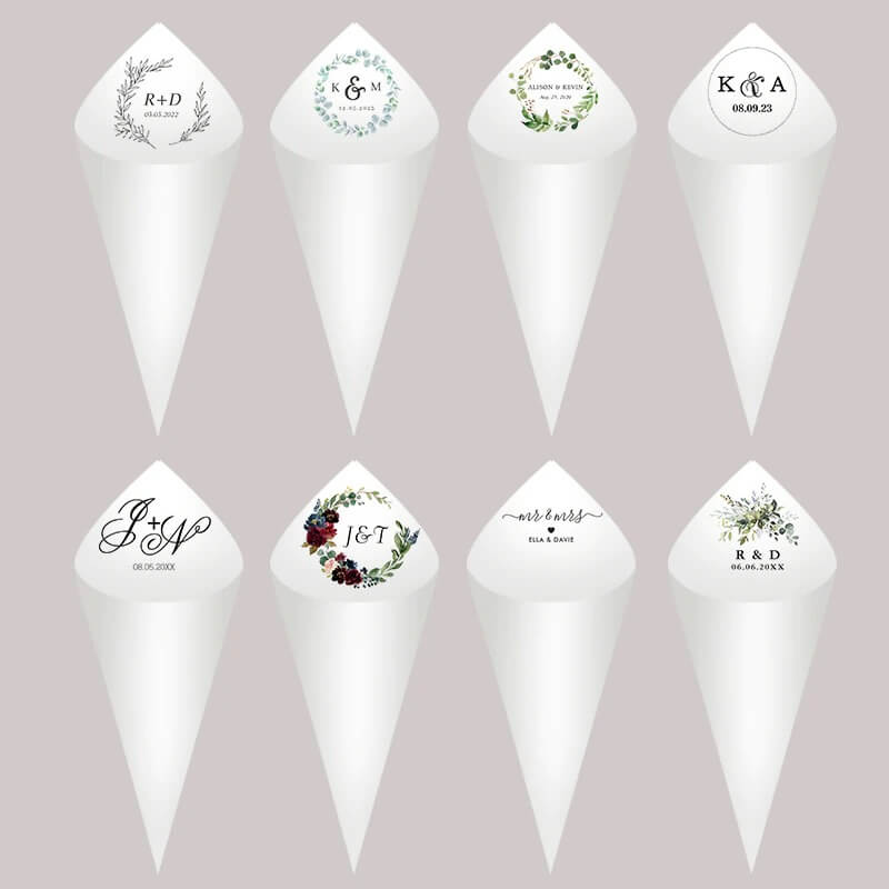 Kit Com 30 Cones de Papel Personalizados Para Casamento e Eventos