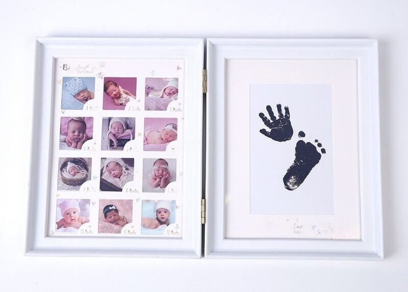 Porta Retrato Para Primeiro Aninho do Bebê Com Carimbo Para Eternizar Pé e Mão